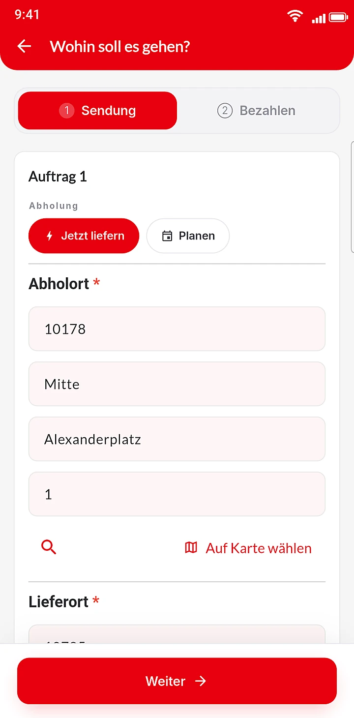 Packlast App – Adressen eingeben