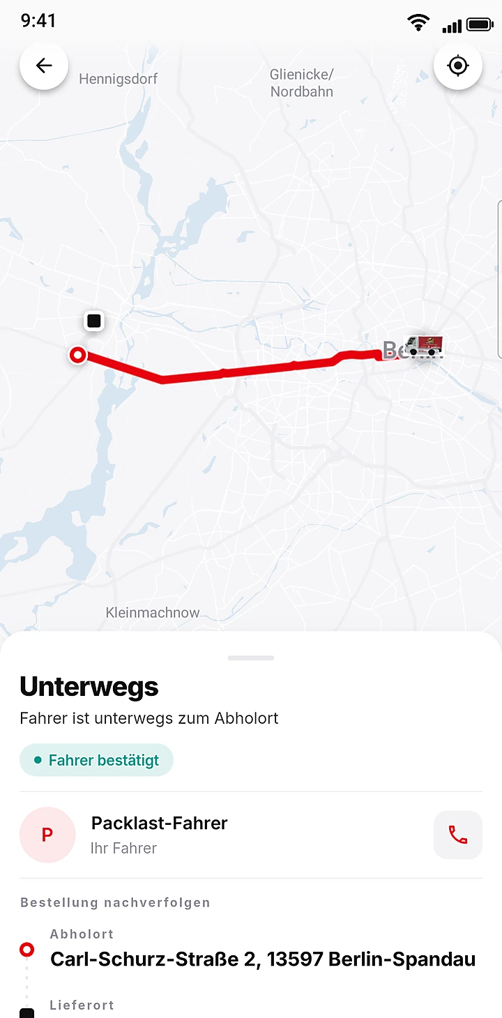 Packlast App: Fahrer live auf der Karte verfolgen
